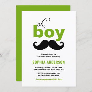 Green Cute Het is een Boy Mustache Baby shower Kaart