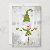 Green Cute Snowman Fête de Noël Invitation (Devant)