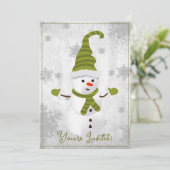 Green Cute Snowman Fête de Noël Invitation (Debout devant)