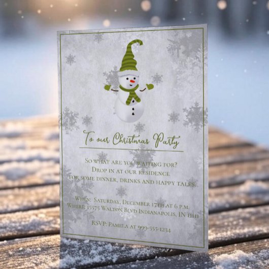 Green Cute Snowman Fête de Noël Invitation