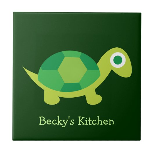 Green Cute Turtle | Trivet-Tegel Tegeltje (Voorkant)