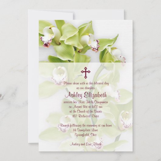 Green Cymbidium Orchid First Communitation Invitat Kaart (Voorkant)