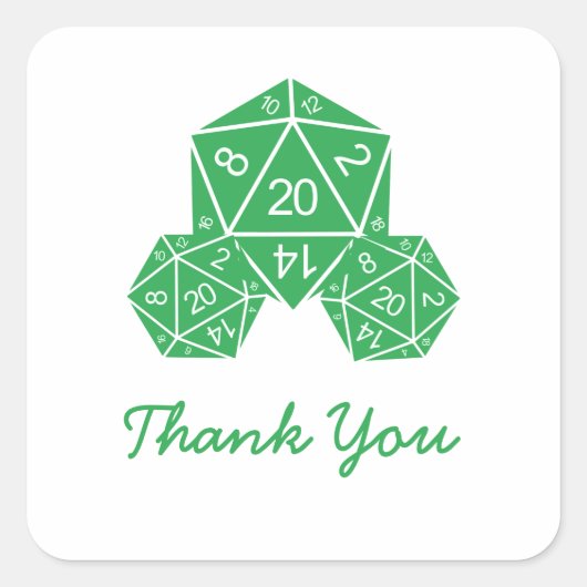Green D20 Dice Dank u Stickers (Voorkant)