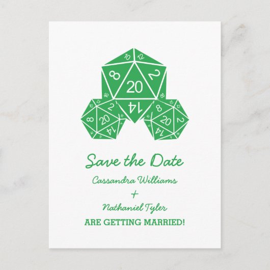 Green D20 Dice Enregistrer la carte postale Date (Devant)