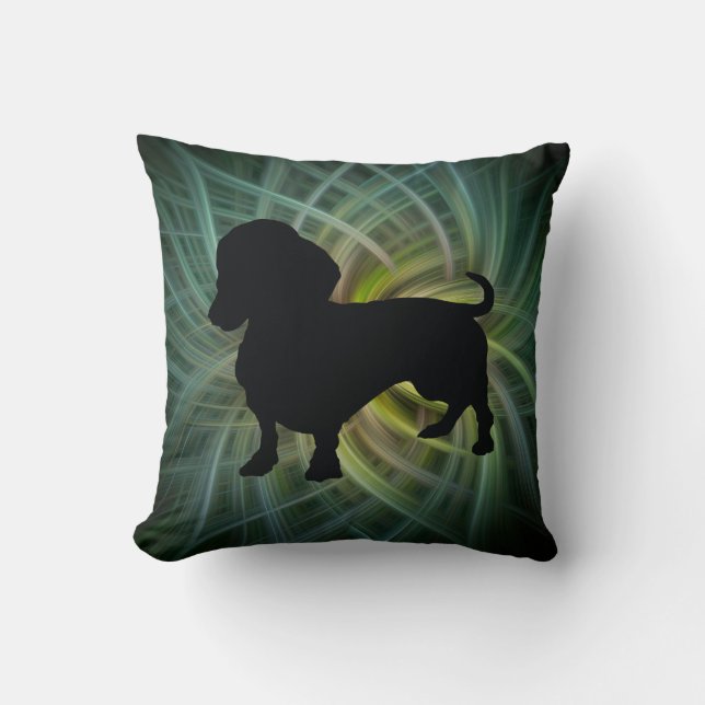 Green Dachshund Silhouette Pillow Two Sided Kussen (Voorkant)