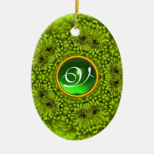 GREEN DAHLIA EMERALD MONOGRAM KERAMISCH ORNAMENT