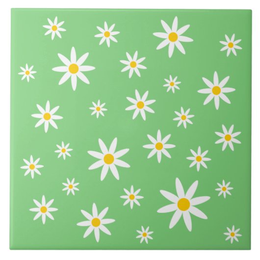 Green Daisy Ceramic Tile Tegeltje (Voorkant)