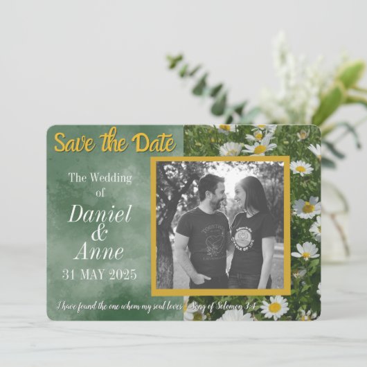Green Daisy Christelijk Save the Date Kaart (Staand voorkant)