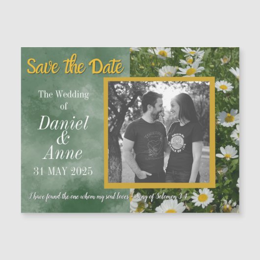Green Daisy Christelijk Save the Date Magnetische  (Voorkant)