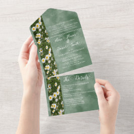 Green Daisy Formal All in One Wedding Uitnodiging