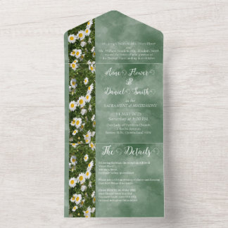 Green Daisy Formal All in One Wedding Uitnodiging