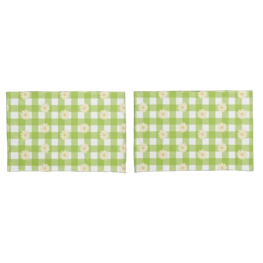 Green Daisy Gingham Pattern Kussensloop (Voorkant-Set)