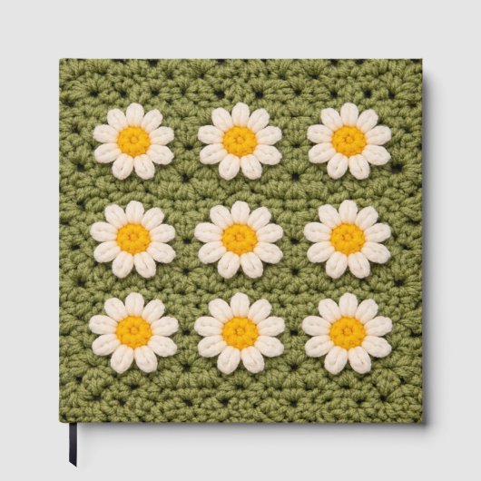 Green Daisy Granny Square Crochet Pattern Floral Gastenboek (Voorkant)