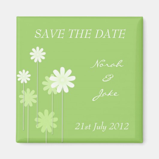Green Daisy Wedding Save The Date Magnet (Devant)