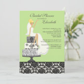 Green Damask Blonde Bride Vrijgezellenfeest Kaart (Staand voorkant)