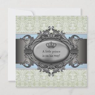 Green Damask Crown Little Prince Boy Baby shower Kaart