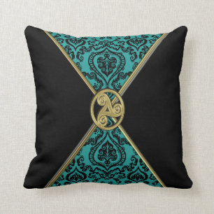 Green Damask en Black met Celtic Knot Pillow Kussen