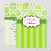 Green Damask en Stripes Wedding Invitation Kaart (Voorkant / Achterkant)