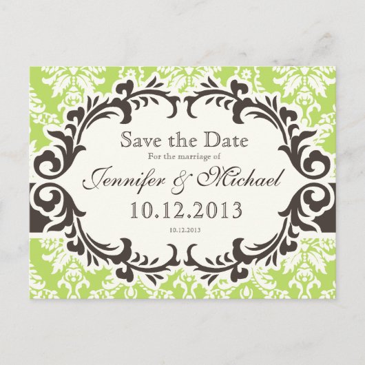 Green Damask Enregistrer la carte postale Date (Devant)