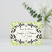 Green Damask Enregistrer la carte postale Date (Debout devant)
