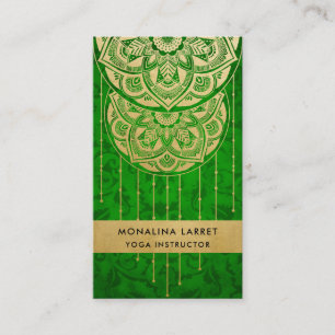 Green Damask Faux Gold Foil Mandala Pattern Visitekaartje