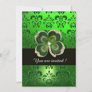 GREEN DAMASK, GOLD SHAMROCK JEWEL MET WITTE PEARLS KAART