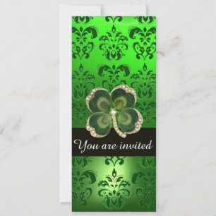GREEN DAMASK, GOLD SHAMROCK JEWEL MET WITTE PEARLS KAART