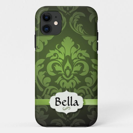 Green Damask met naam Case-Mate iPhone Case (Achterkant)