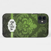 Green Damask met naam Case-Mate iPhone Case (Achterkant (horizontaal))