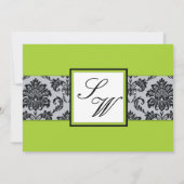 Green Damask Monogram Uitnodiging (Achterkant)