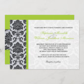 Green Damask Monogram Uitnodiging (Voorkant / Achterkant)