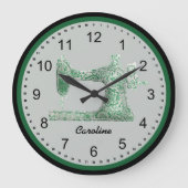 Green Damask Sewing Machine Wall Clock Grote Klok (Voorkant)
