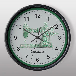 Green Damask Sewing Machine Wall Clock Grote Klok