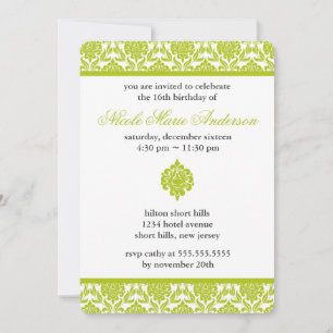 Green Damask Sweet Sixteen Birthday Kaart