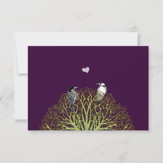 Green Damask Tree RSVP met vogels (Voorkant)