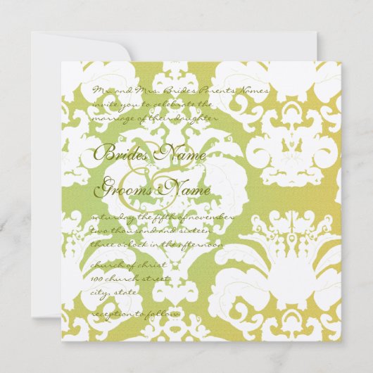 Green Damask Wedding Invitations Kaart (Voorkant)