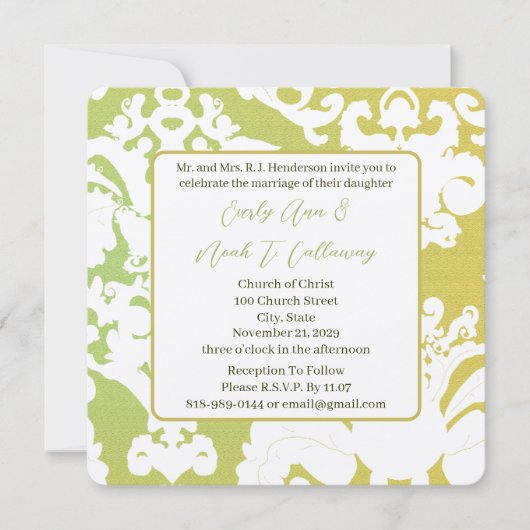 Green Damask Wedding Invitations Kaart (Voorkant)