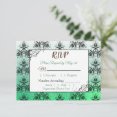Green Damask Wedding RSVP-kaart RSVP Kaartje (Staand voorkant)