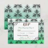 Green Damask Wedding RSVP-kaart RSVP Kaartje (Voorkant / Achterkant)