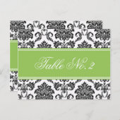 Green Damask Wedding Table Number Briefkaart (Voorkant / Achterkant)