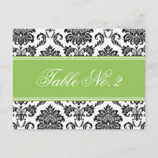 Green Damask Wedding Table Number Briefkaart