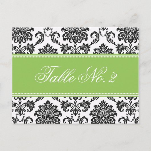 Green Damask Wedding Table Number Briefkaart (Voorkant)