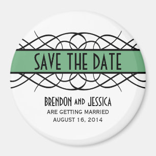 Green Deco Flourish Save the Date Magnet