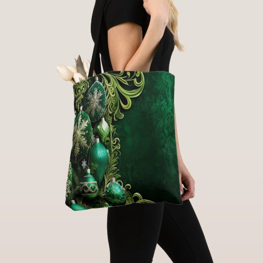 Green Decorative Ornaments Holiday Tote Bag (De près)