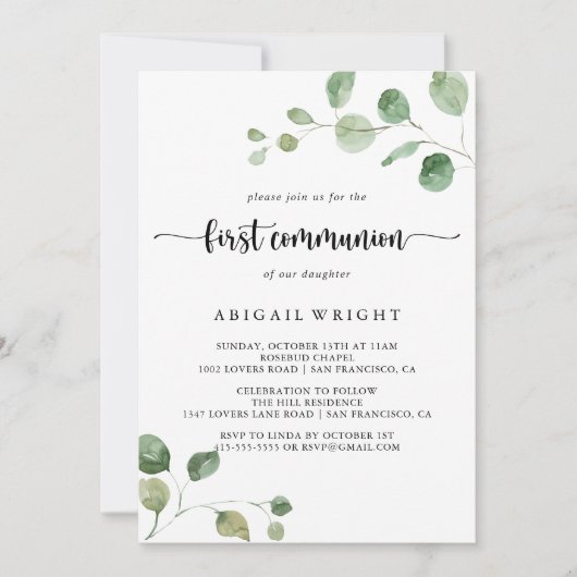 Green Delight Eucalyptus Eerste Communie Kaart (Voorkant)