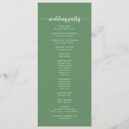 Green Delight Eucalyptus Programme de mariage (Dos)