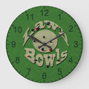 Green Denim Lawn Bowls, wandklok Grote Klok