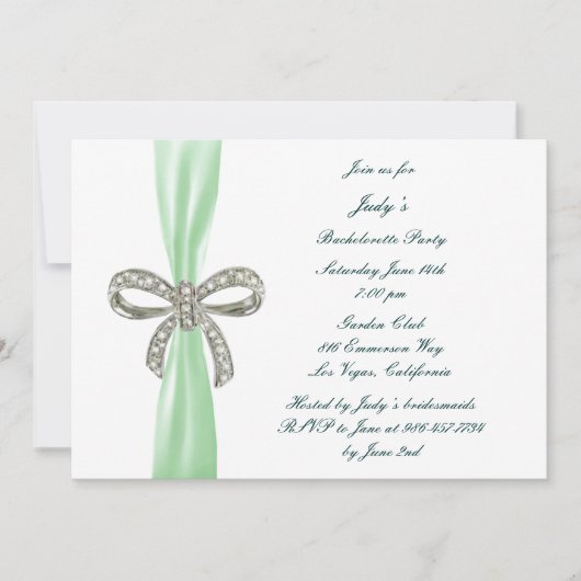 Green Diamond Bow Bachelorette Party Kaart (Voorkant)