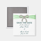 Green Diamond Bow Wedding Save the Date Magnet Magneet (Voorkant / Achterkant)