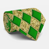 Green Diamond & Gold Sequin Pattern Mardi Gras Str Stropdas (Opgerold)